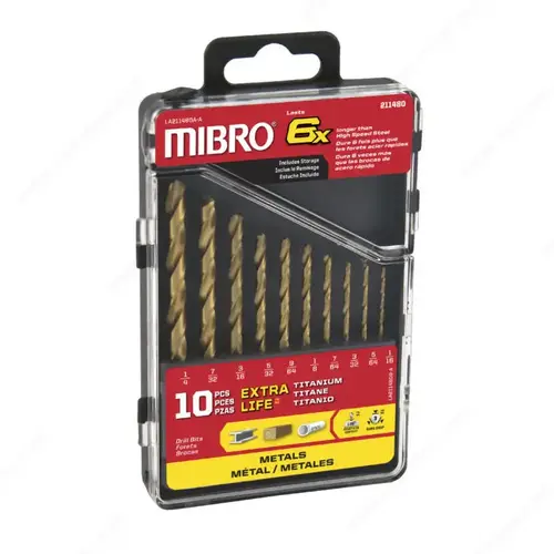 Titanium Nitride Coated Drill Bit Set - 10 Pieces - pack of 2