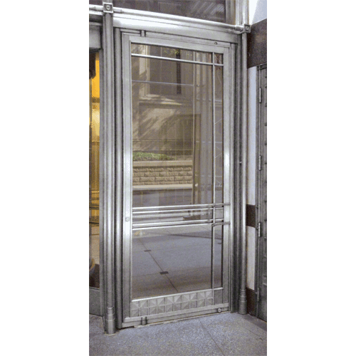 Premium Brushed Stainless Aluminum Medium Stile Door for 1" Glazing; 3-11/32" Top Rail; 9-1/2" Bottom Rail; Concealed Hinge Tube LHR; With Lock
