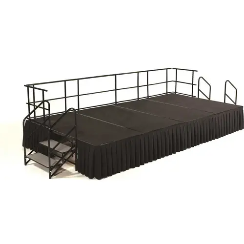 National Public Seating SG362404C-02-SB10 8 ftx12 ftx24" Stage, Box Pleat Black Skirt, Grey Carpet