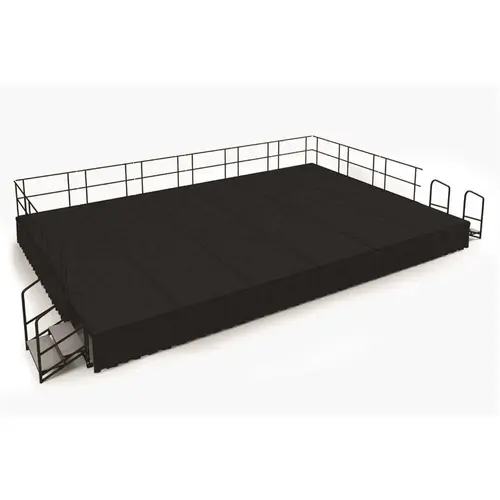 National Public Seating SG482412C-10-SS10 16 ftx24 ftx24" Stage, Shirr Pleat Black Skirt, Black Carpet