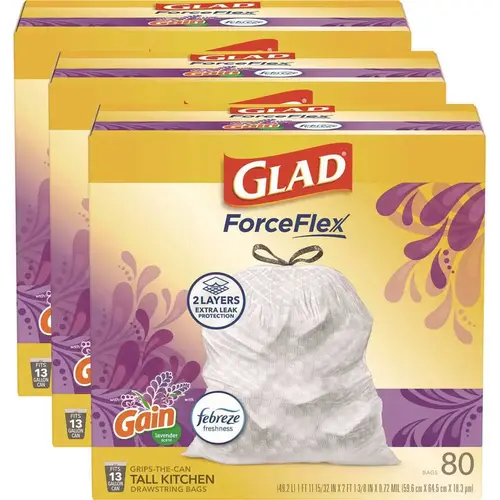 GLAD CLO78902 OdorShield Kitchen Drawstring Bag, Lavender Breeze, 13 Gal