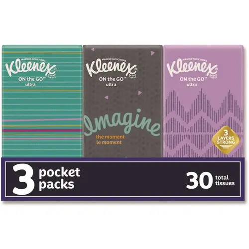 KLEENEX KCC11976 Kleenex Facial Tissue Pocket Packs, 3-Ply, 30 Sheets/pack, Carton Of 1080