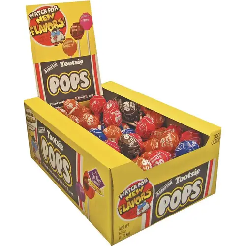 Tootsie Roll TOO0508 Tootsie Roll Tootsie Pops, 0.6 Oz, Assorted Flavors, Package Of 100