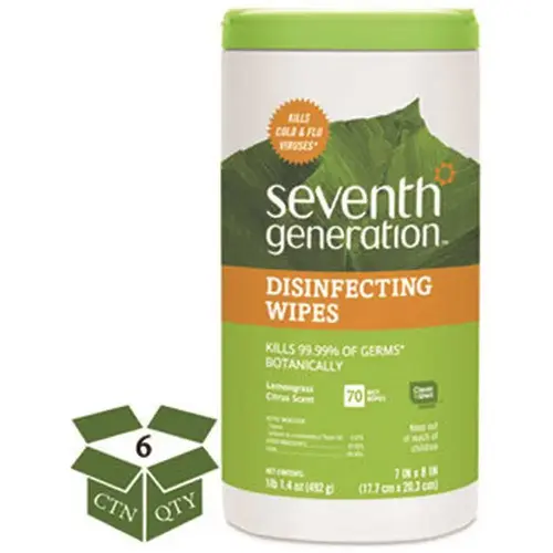 SEVENTH GENERATION SEV22813CT Seventh Generation Botanical Disinfecting Wipes, 7 X 8, 70 Count, Carton Of 6