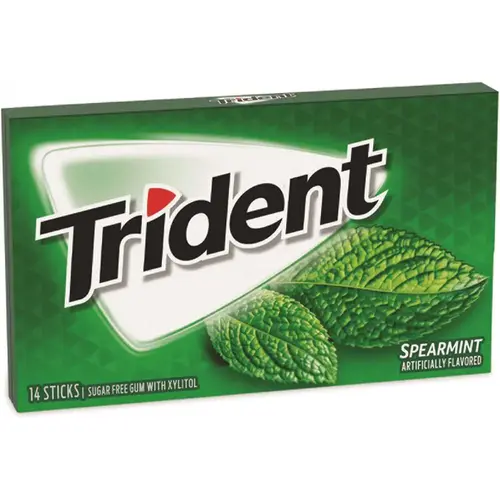 Trident GRR30400008 Trident Sugar-Free Gum, Spearmint, 14 Pieces/pack, 12 Packs/box
