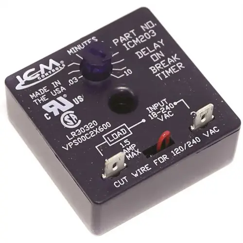 ICM ICM203 18-240 VAC Delay-On-break Timer With .03-10 Minutes Adjustable Time Delay