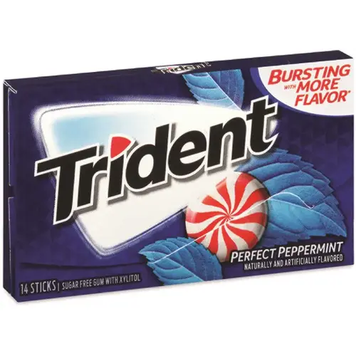 Trident GRR20902517 Trident Sugar-Free Gum, Perfect Peppermint, 14 Pieces/pack, 9 Packs/box