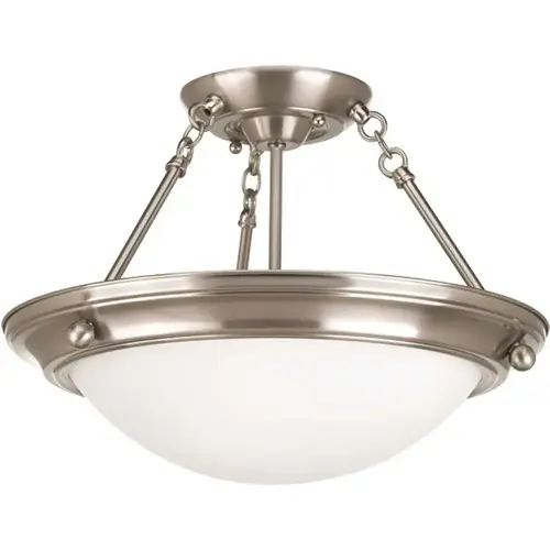 Progress Lighting P3567-09 NICKEL Two-Light Flush Fixture In Satin White Glass