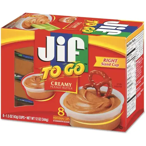 Jif To Go SMU24136 Jif To Go Spreads, Creamy Peanut Butter, 1.5 Oz Cup, Package Of 8