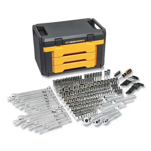 GEARWRENCH GW72XLCBMTS Mechanics Tool Set in 3 Drawer Storage Box, 257 Pc, 1/4 in 3/8 in and 1/2 in Drive, Metric/SAE