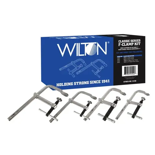 WILTON 11116 Classic Series F-Clamp Kit, 4-12 in, 2 1/4-5 1/2 in Throat, 400-1800 lb Load Cap