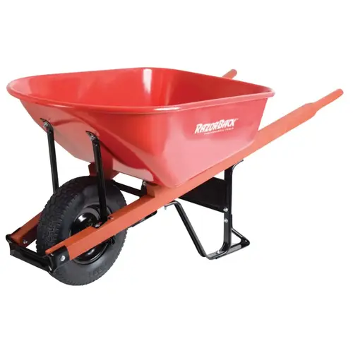 JACKSON PROFESSIONAL TOOLS M6FFKB Razor-Back Wheelbarrows, 6 cu ft, Solid Knobby w/Grease Fittings, Red