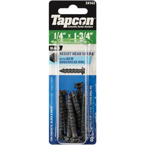 Tapcon 24143 1/4 In. x 1-3/4 In. Black Hex Washer Head Concrete Screw Anchors (8 Ct.)