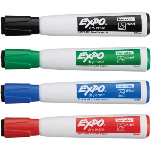 EXPO 1944728 Assorted Color Chisel Tip Magnetic Dry Erase Markers with Eraser (4-Pack)