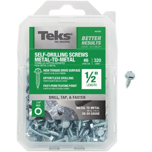 Teks 21301 #6 x 1/2 In. Hex Washer Head Sharp Point Metal to Metal Screw (320 Ct.)