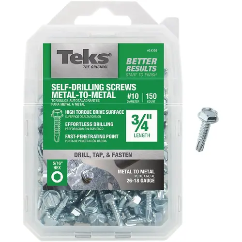 Teks 21320 #10 x 3/4 In. Hex Washer Head Drill Point Metal to Metal Screw (150 Ct.)