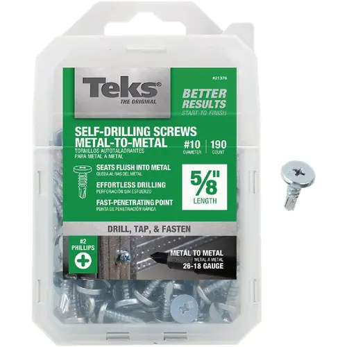 Teks 21376 #10 x 5/8 In. Pan Head Drill Point Metal to Metal Screw (190 Ct.)