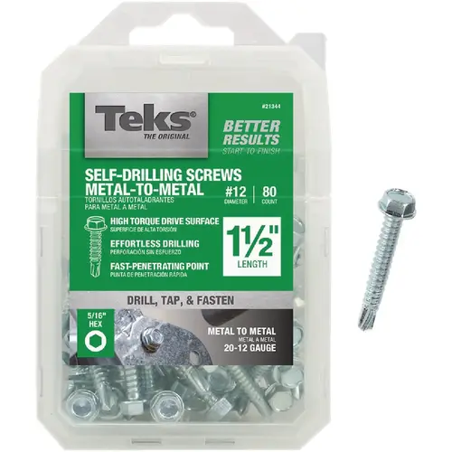 Teks 21344 #12 x 1-1/2 In. Hex Washer Head Drill Point Metal to Metal Screw (80 Ct.)