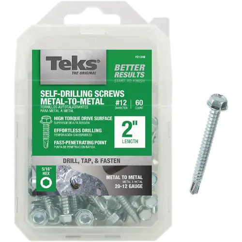 Teks 21348 #12 x 2 In. Hex Washer Head Drill Point Metal to Metal Screw (60 Ct.)