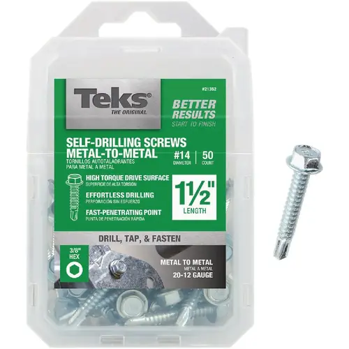 Teks 21352 #14 x 1-1/2 In. Hex Washer Head Drill Point Metal to Metal Screw (50 Ct.)