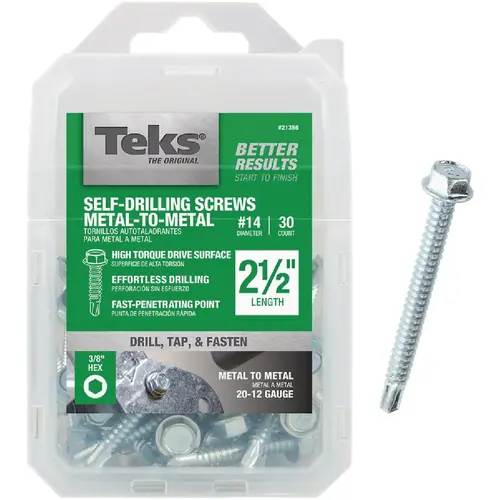 Teks 21356 #14 x 2-1/2 In. Hex Washer Head Drill Point Metal to Metal Screw (30 Ct.)