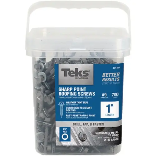 Teks 21403 #9 x 1 In. Hex Washer Head Sharp Point Metal to Wood Roofing Screw (700 Ct.)