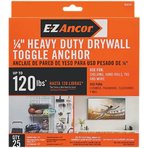 E-Z Ancor 25731 3/16 In. Heavy Duty Pull Toggle Drywall Anchor (25-Pack)