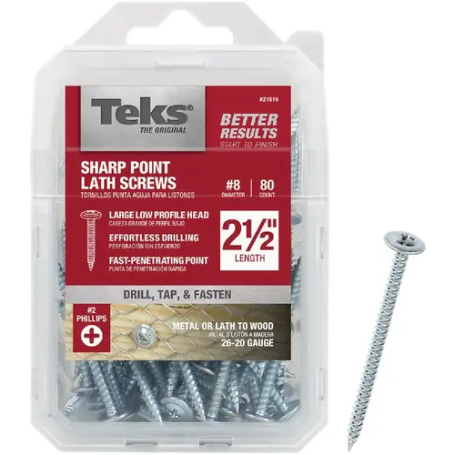 Teks 21519 #8 x 2-1/2 In. Modified Truss Head Sharp Point Lath Screw (80 Ct.)