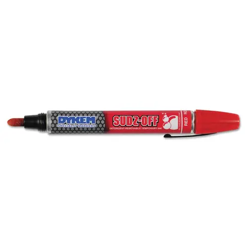 Dykem 44939 SUDZ OFF  Detergent Removable Temporary Marker, Red, Threaded Cap Tip