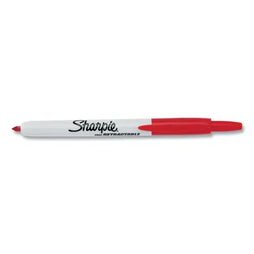 Retractable Permanent Marker, Red, Fine, Bullet Tip - pack of 12
