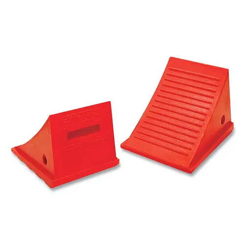 General Purpose Utility Wheel Chock, 11.5 in L x 9 in W x 8.5 in H, Orange, Includes 48 in Roped Paired