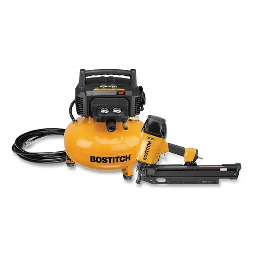 Bostitch BTFP1KIT21PL Nailer and Compressor Kit, 21 degree Framing Nailer, 6 gal Compressor, Hose