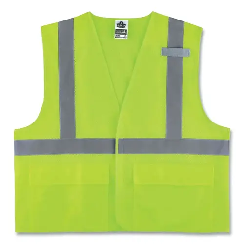 GloWear Safety Vest, 8220HL, Mesh, Class 2, Type R, Reflective Strip, 3 Pockets, Hook and Loop, 4X-Large/5X-Large, Lime