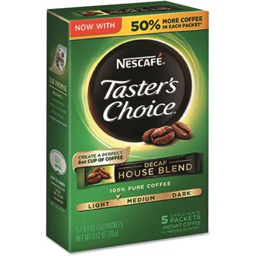 NESCAFE NES86073 Nescafe Taster'S Choice Decaf House Blend Instant Coffee, 5/Box, Package Of 60