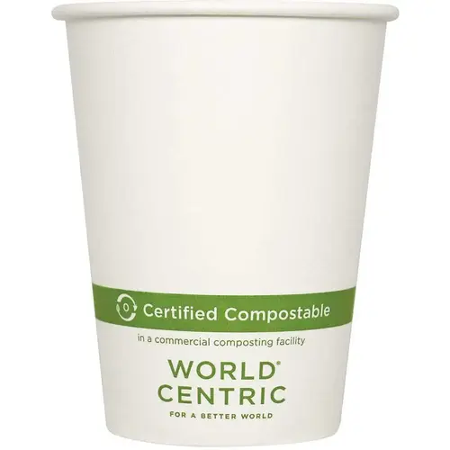 WORLD CENTRIC WORCUPA12 World Centric Paper Hot Cups, 12 Oz, White, Case Of 1000