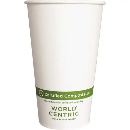 WORLD CENTRIC WORCUPA16 World Centric Paper Hot Cups, 16 Oz, White, Case Of 1000