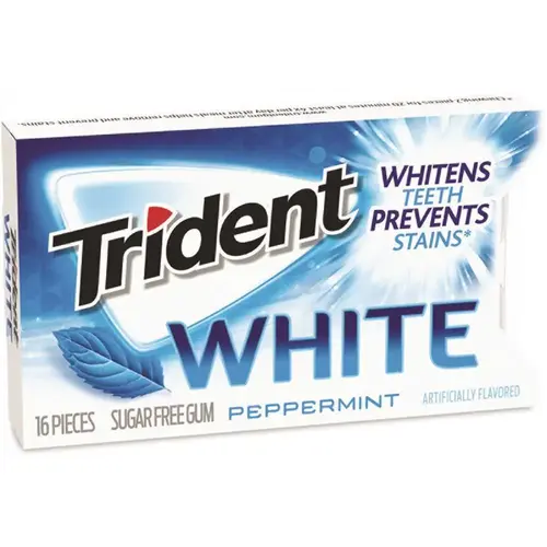 Trident GRR20902451 Trident Sugar-Free Gum, White Peppermint,16 Pieces/pack, 9 Packs/box