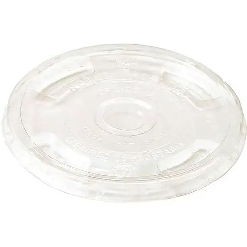 WORLD CENTRIC WORCPLCS12 World Centric Ingeo Pla Clear Cold Cup Flat Lid,9 Oz To 24 Oz Cups, Case Of 1000