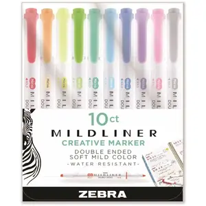 Zebra ZEB78101 Zebra Double Ended Hl Asst Ink/barl Colrs Bld-Chisl/fine-bult Tps Package Of 10