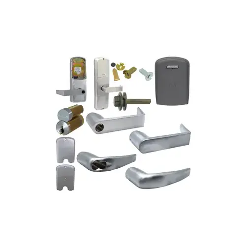 KIT - Multi-Technology Stand Alone Apartment Cylindrical Lock, Athens Lever, FSIC Prep, Schlage Large Format IC Core Included, 6-Pin C Keyway (1-Bitted Brushed Chrome Cylinder 626), Satin Chrome 626, US26D