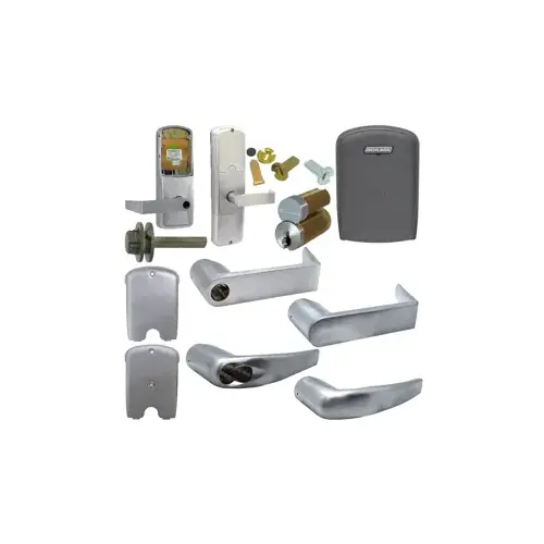 KIT - Multi- Technology Stand Alone Apartment Mortise Lock, Athens Lever, FSIC Prep, Schlage Large Format IC Core Included, 6-Pin C Keyway (1-Bitted Brushed Chrome Cylinder 626), Satin Chrome 626, US26D