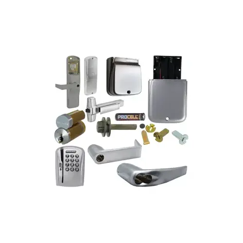 KIT - Mag-Stripe (Swipe Card) and Keypad Stand Alone Exit Trim for Rim Exit Device, Athens Lever, FSIC Prep, Schlage Large Format IC Core Included, 6-Pin C Keyway (1-Bitted Brushed Chrome Cylinder 626), Satin Chrome 626, US26D