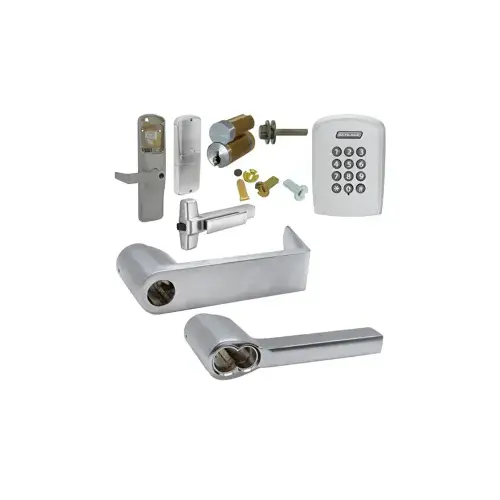 KIT - Keypad Stand Alone Exit Trim for Rim Exit Device, Latitude Lever, FSIC Prep, Schlage Large Format IC Core Included, 6-Pin C Keyway (1-Bitted Brushed Chrome Cylinder 626), Satin Chrome 626, US26D