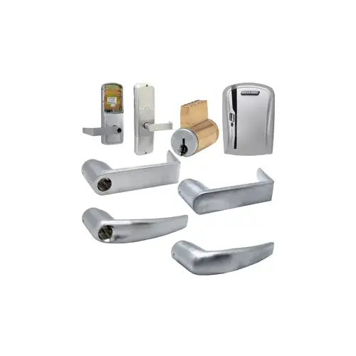 KIT - Mag-Stripe (Swipe Card) Stand Alone Classroom/Storage Cylindrical Lock, Athens Lever, Key in Lever, 6-Pin C Keyway (0-Bitted Brushed Chrome Cylinder 626), Satin Chrome 626