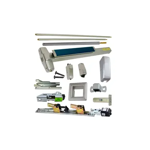 KIT - Fire-Rated (No Dogging), QEL (Quiet Electric Latch Retraction), SVR (Surface Vertical Rod) Grooved Exit Device, Exit Only No Trim, Non-Handed, Less Bottom Rod, No Dogging, 48" x 84", Grade 1, 626/US26D Satin Chrome