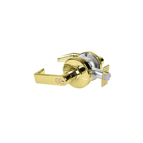 KIT - Grade 2, Office Rhodes Lever, FSIC Prep, Schlage Large Format IC Core Included, 6-Pin S145 Keyway (1-Bitted Brushed Brass Cylinder 606), 2-3/8" Backset, ANSI Strike, Bright Brass 605, US3