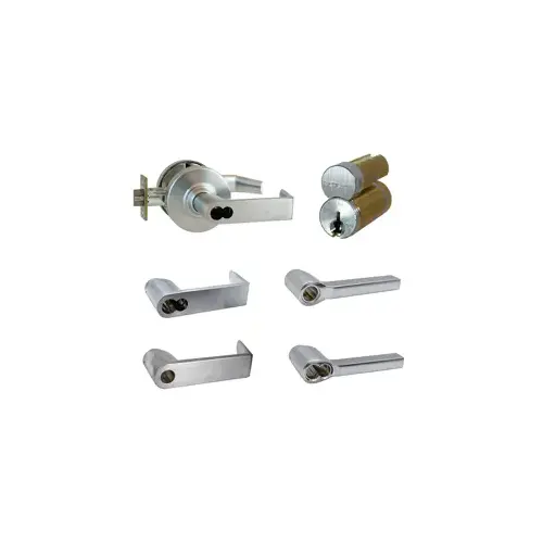 KIT - Grade 1 Vandlgard Entry Latitude Lever, FSIC Prep, Schlage Large Format C123 Keyway Core (1-Bitted Brushed Chrome Core 626), 2-3/4" Backset, UL, ANSI Strike, Satin Chrome 626, US26D