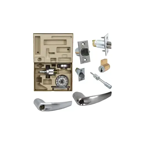 KIT - Grade 2, Office Athens Lever, Key in Lever, C123 Keyway (0-Bitted Brushed Chrome Cylinder 626), 2-3/8" Backset, ANSI Strike, Satin Chrome 626, US26D