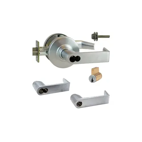 KIT - Grade 1 Corridor Rhodes Lever, Key in Lever, 6-Pin C123 Keyway (0-Bitted Brushed Chrome Cylinder 626), 2-3/4" Backset, UL, ANSI Strike, Satin Chrome 626, US26D