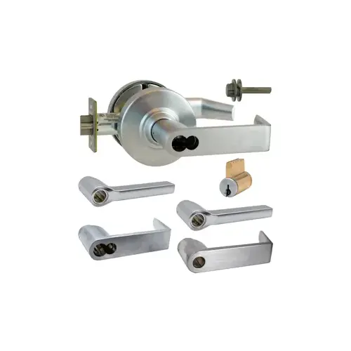 KIT - Grade 1 Corridor Latitude Lever, Key in Lever, 6-Pin S123 Keyway (0-Bitted Brushed Chrome Cylinder 626), 2-3/4" Backset, UL, ANSI Strike, Satin Chrome 626, US26D